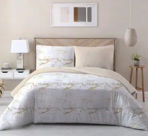 100% Cotton 3-Piece Printed Marble Comforter Set Queen/King Size - Gold