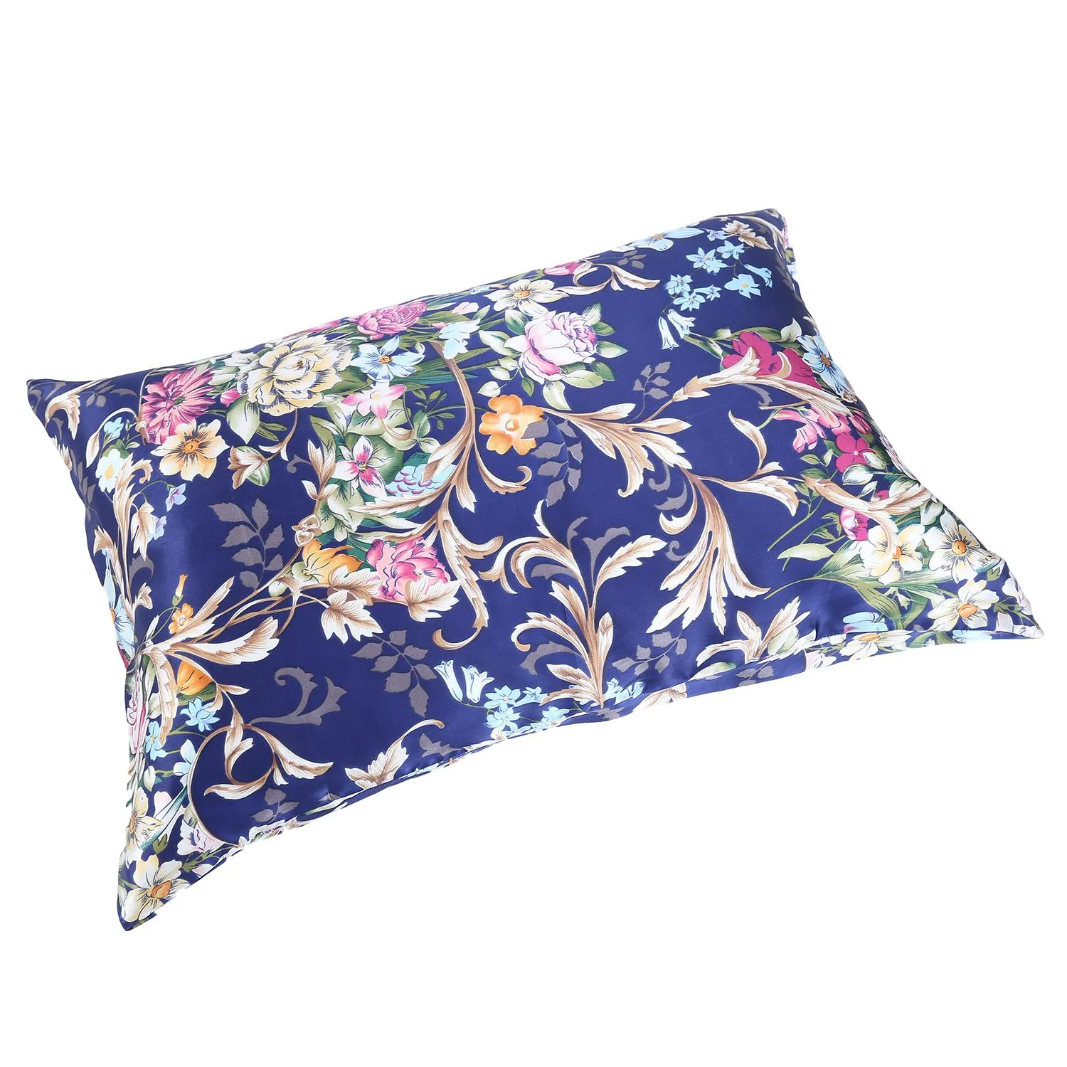 100% Silk Pillowcase Navy Color Floral Print PC25