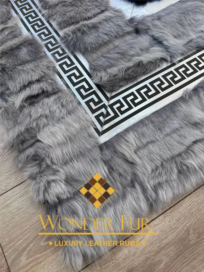 100%Natural Handmade Gray Black Sheepskin Office Area Rug , Modern Rug