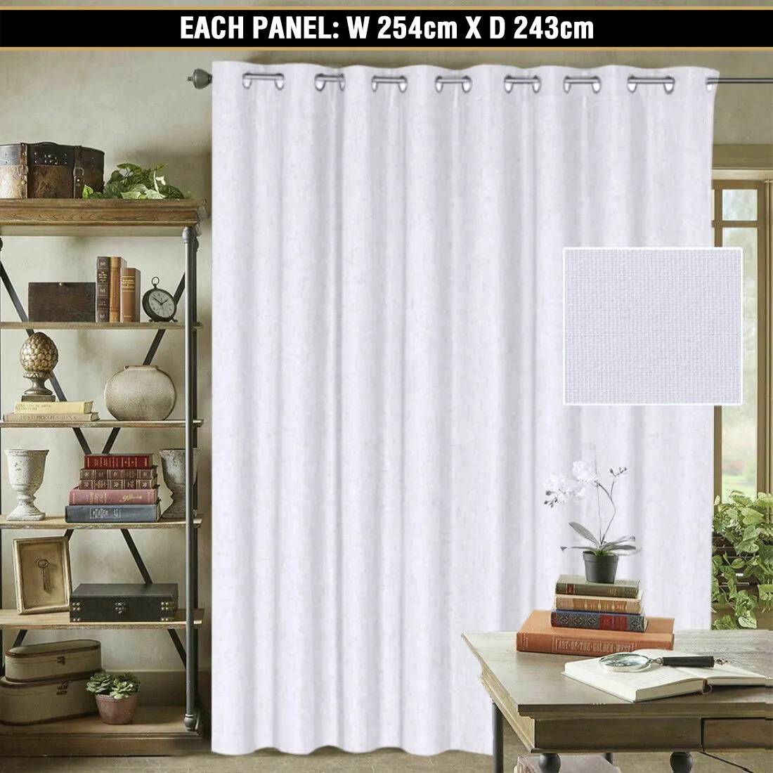 1x Extra Wider 100% Blackout Curtain for Bedroom Linen Textured Blockout Curtain