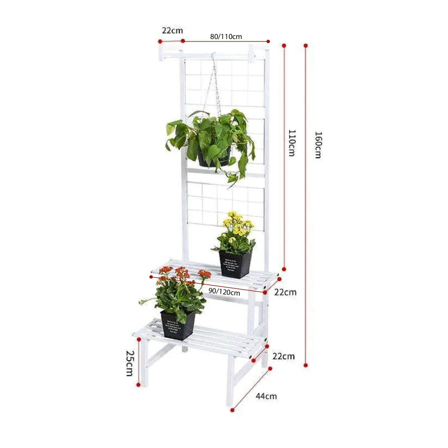 2 - 3 Steps Gardening Plant Rack With Wheels for Flower Pots (White)