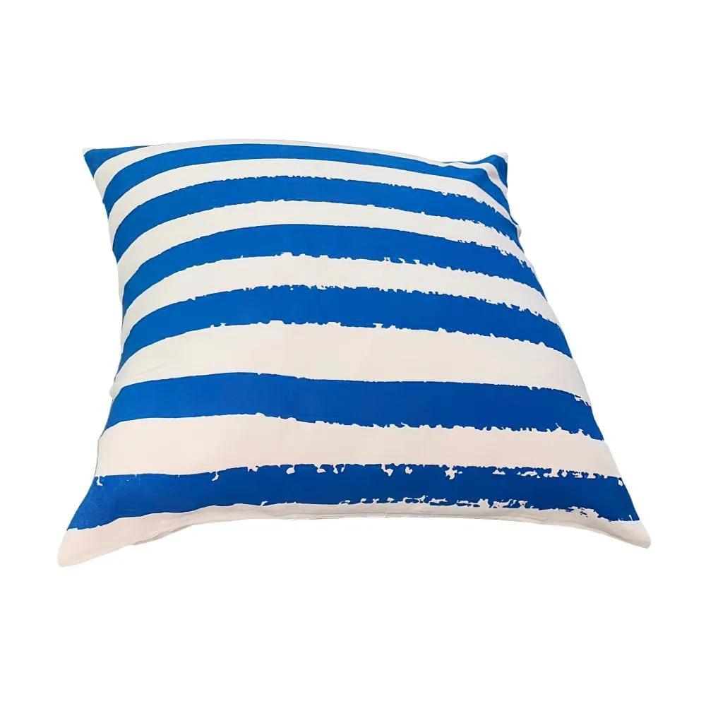 20 x 20 Square Cotton Accent Throw Pillows, Screen Printed Stripes, Set of 2, Blue, White  By The Urban Port