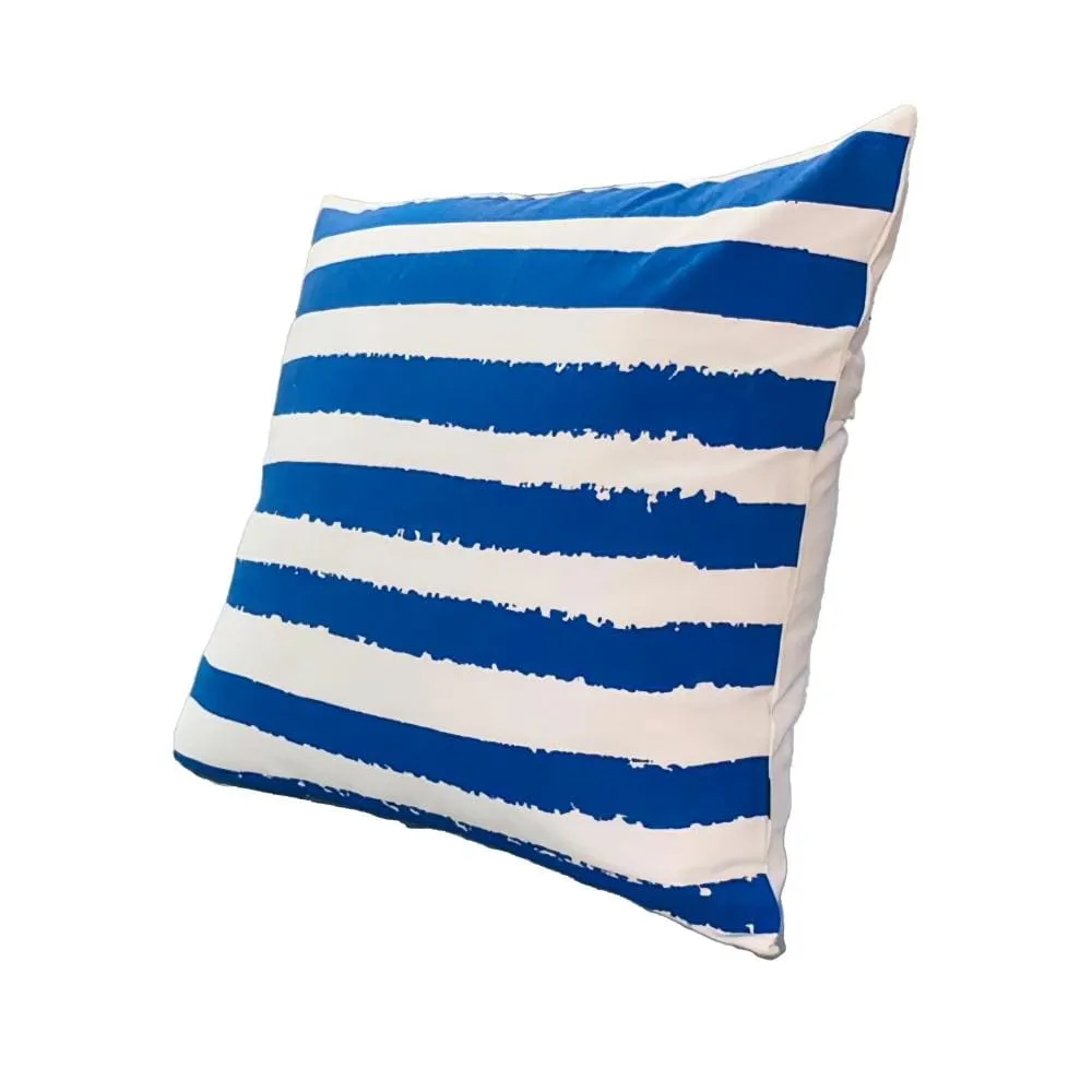 20 x 20 Square Cotton Accent Throw Pillows, Screen Printed Stripes, Set of 2, Blue, White  By The Urban Port