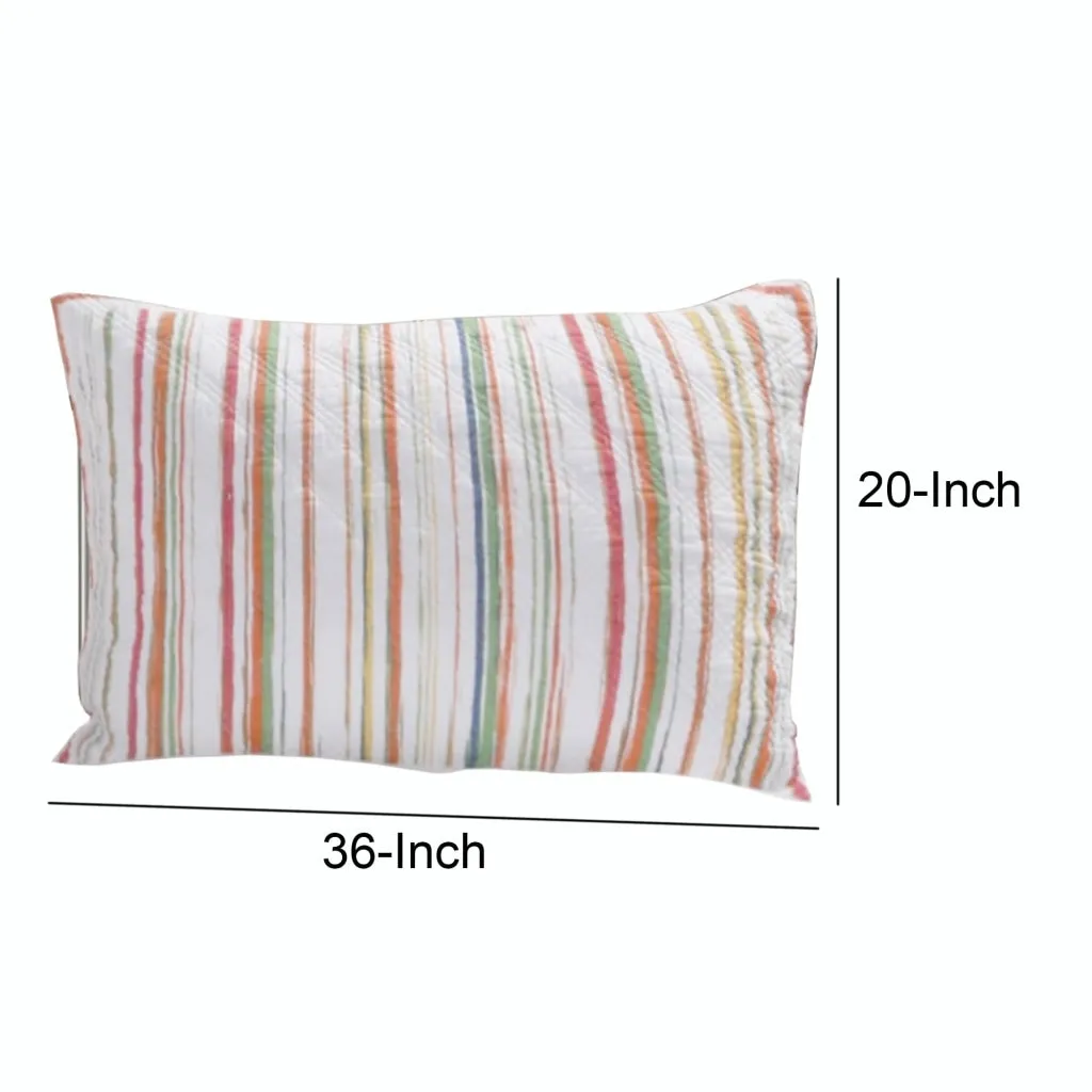 20 x 36 Cotton King Pillow Sham, Striped Pattern, Multicolor By Casagear Home