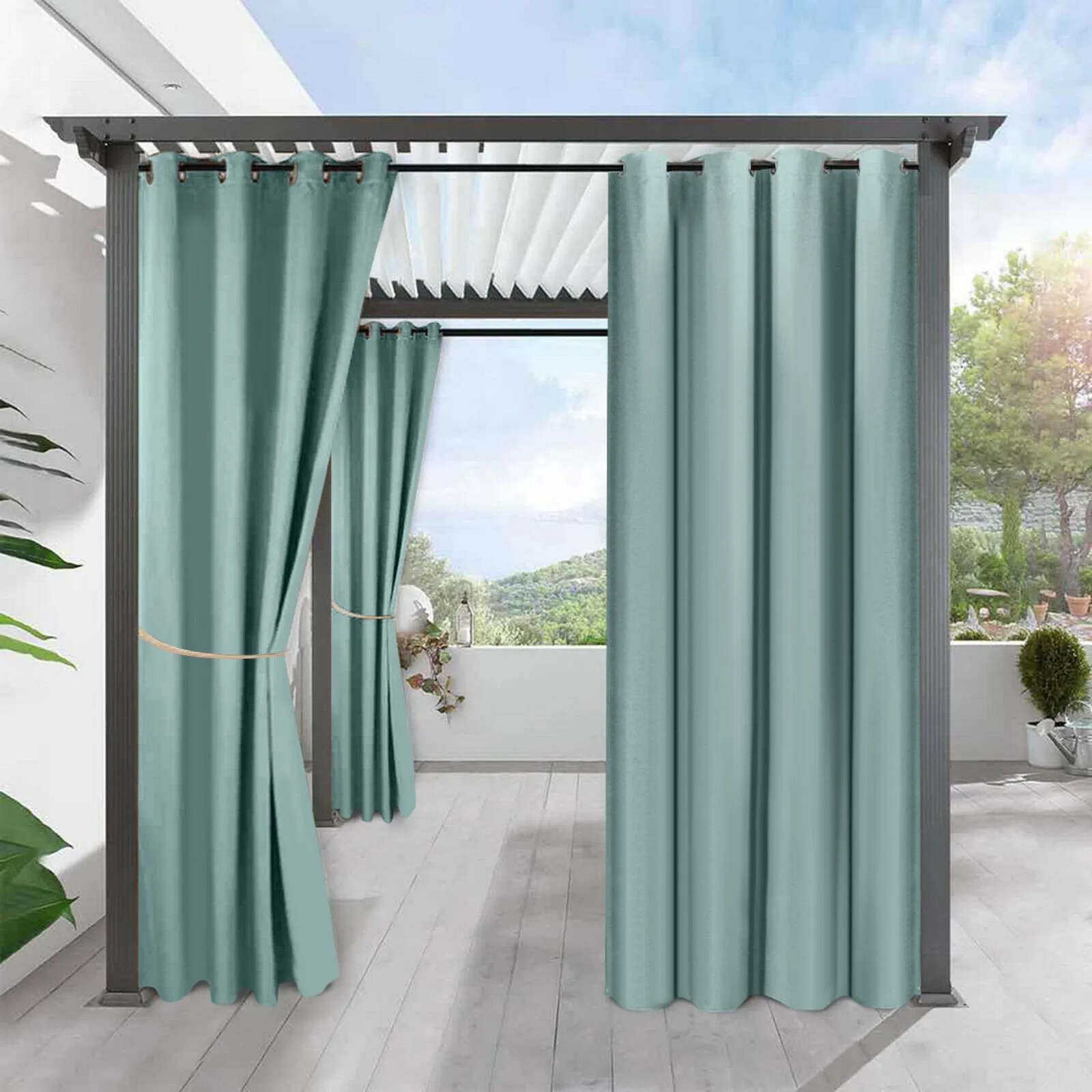 2Pcs Waterproof Indoor Outdoor Polyester Curtains Blackout Panels