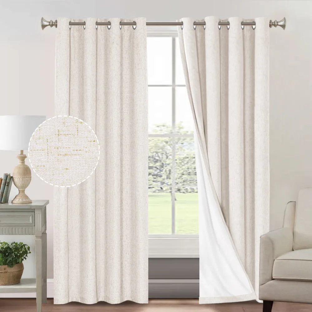 2x 100% Blackout Curtains Pair Rich Linen Textured Curtain Draperies for Bedroom