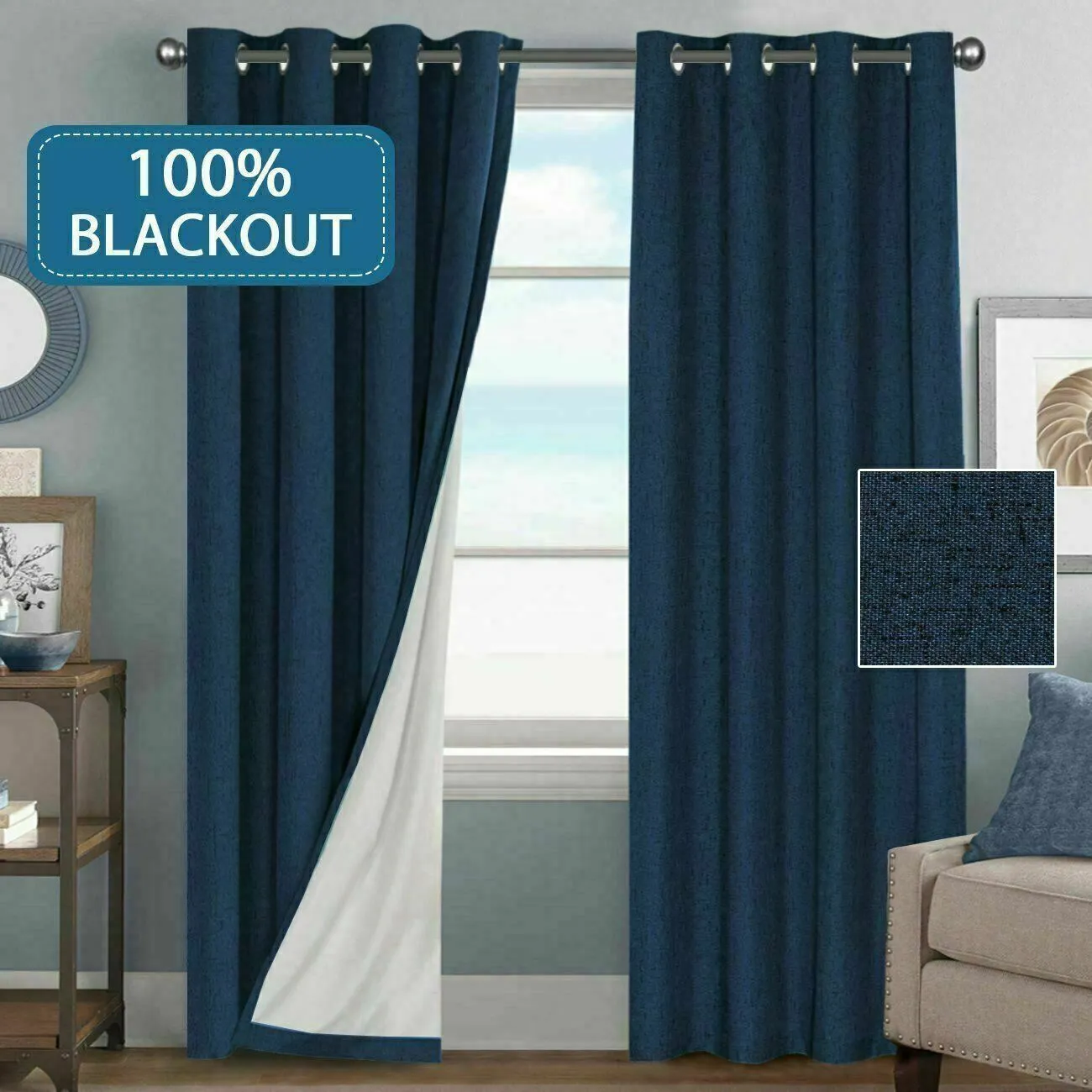 2x 100% Blackout Curtains Pair Rich Linen Textured Curtain Draperies for Bedroom