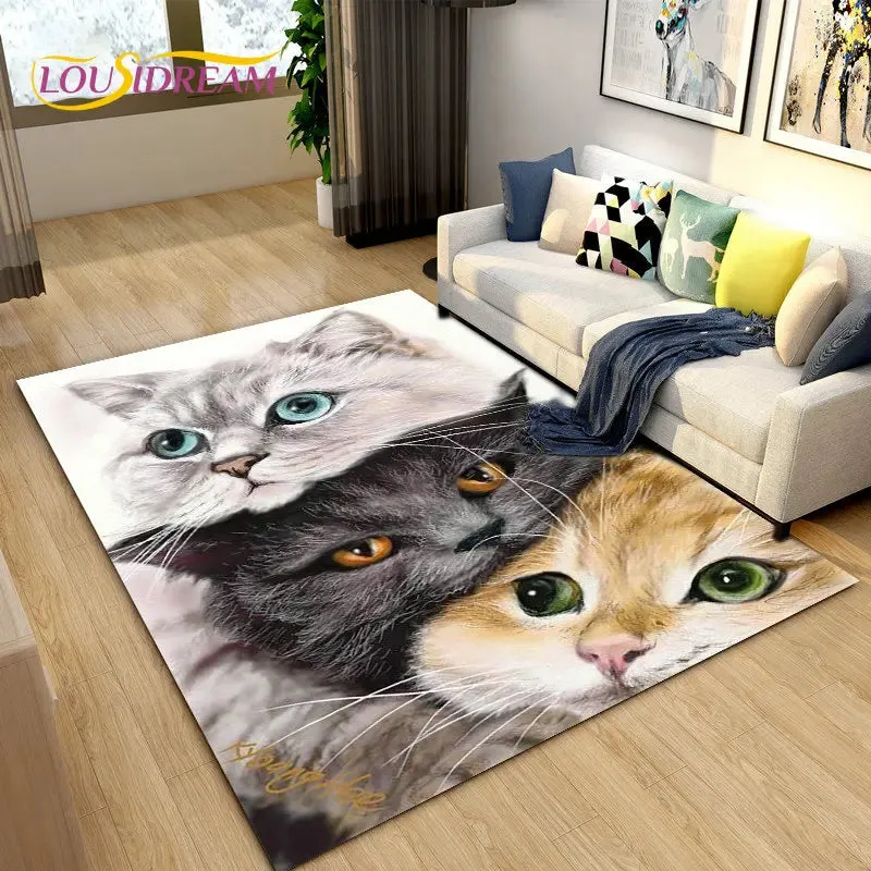 3D Cartoon Cat Moon Area Living Room Rug