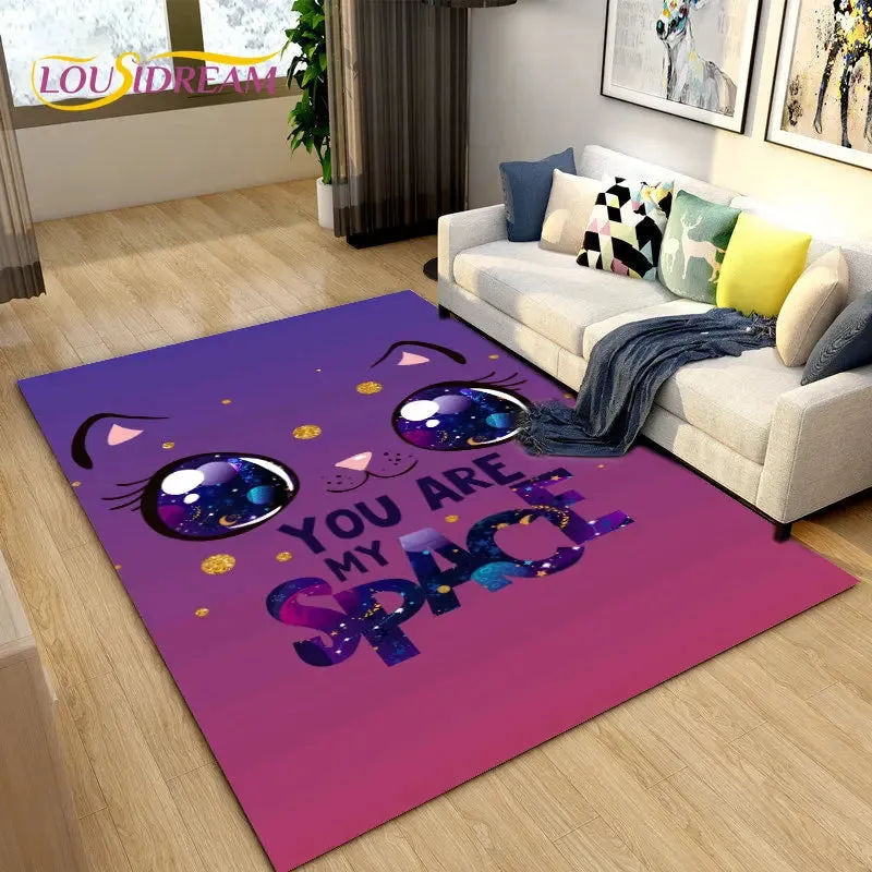 3D Cartoon Cat Moon Area Living Room Rug