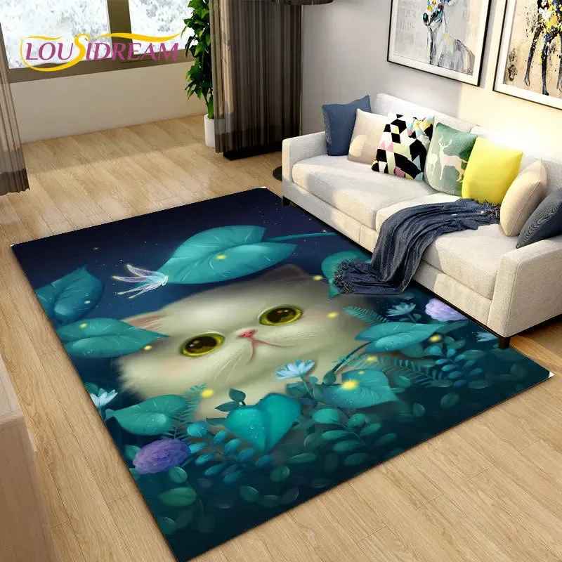 3D Cartoon Cat Moon Area Living Room Rug