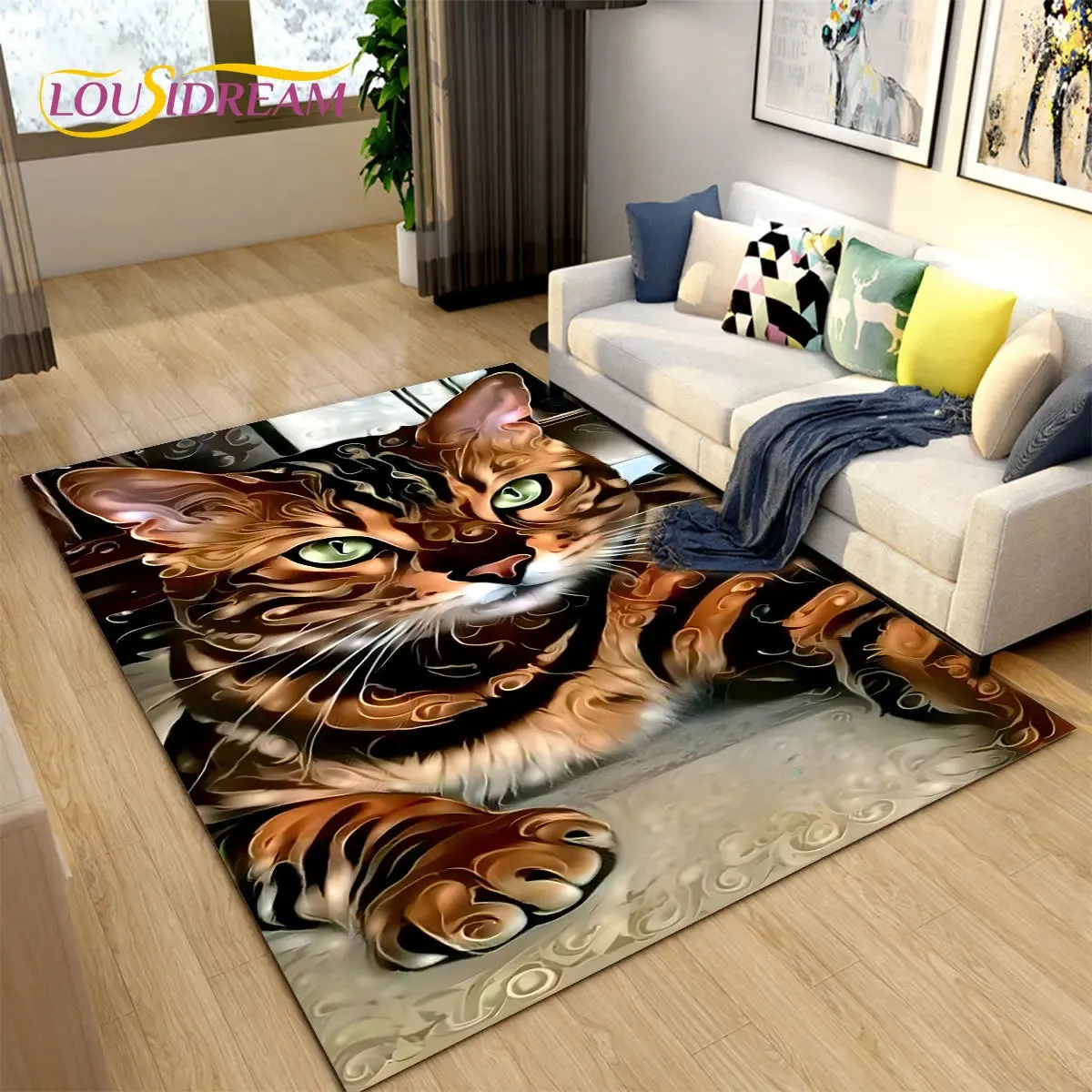 3D Cartoon Cat Moon Area Living Room Rug