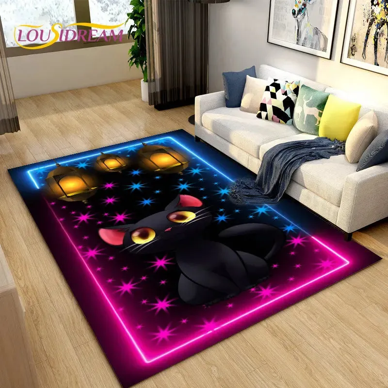 3D Cartoon Cat Moon Area Living Room Rug