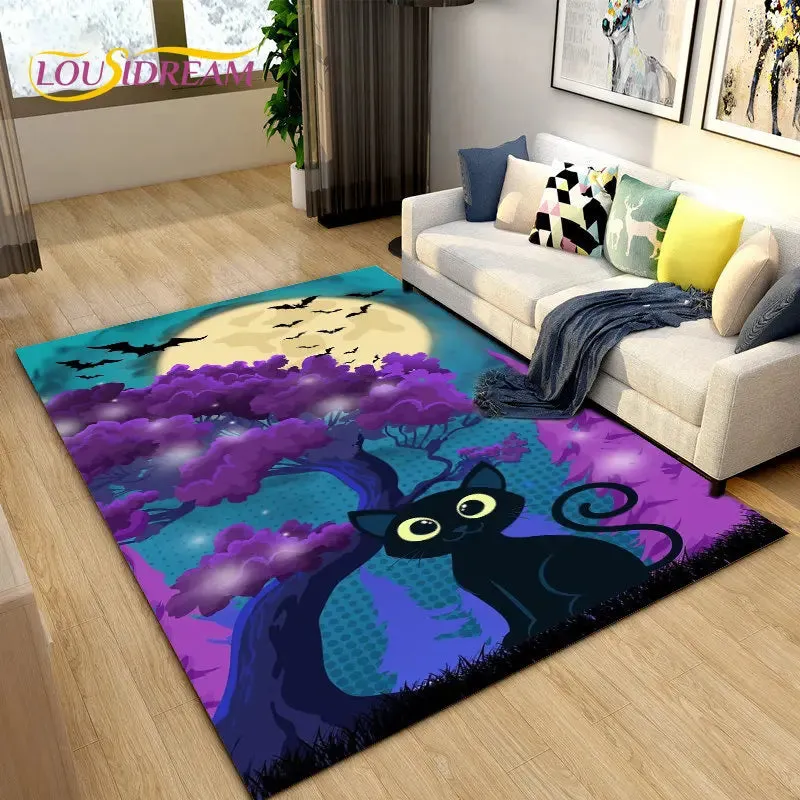 3D Cartoon Cat Moon Area Living Room Rug