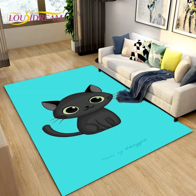 3D Cartoon Cat Moon Area Living Room Rug