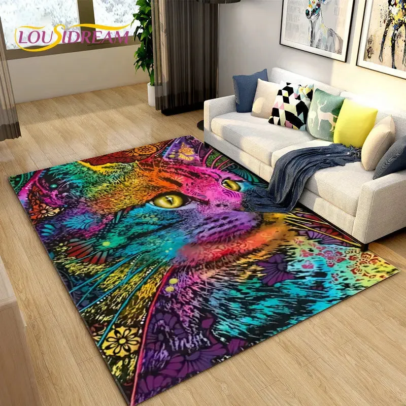 3D Cartoon Cat Moon Area Living Room Rug