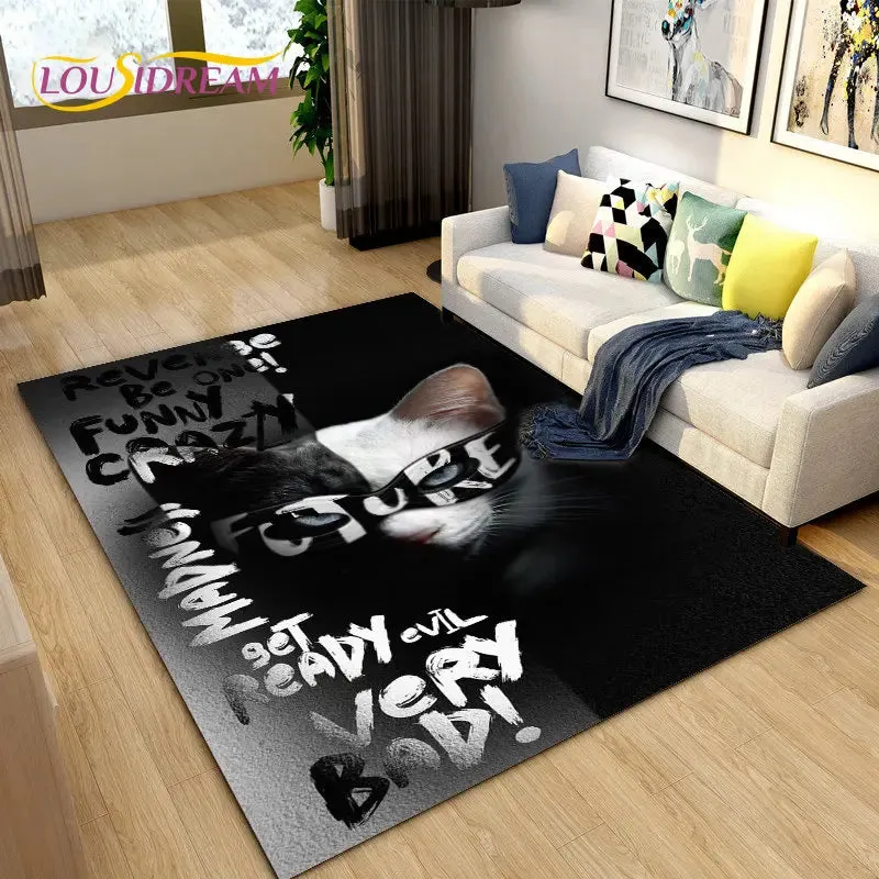 3D Cartoon Cat Moon Area Living Room Rug