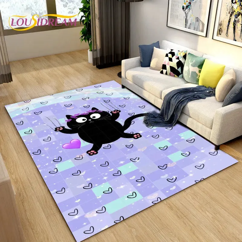 3D Cartoon Cat Moon Area Living Room Rug