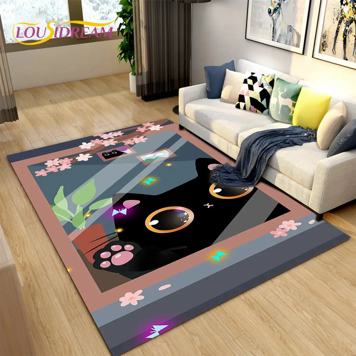 3D Cartoon Cat Moon Area Living Room Rug