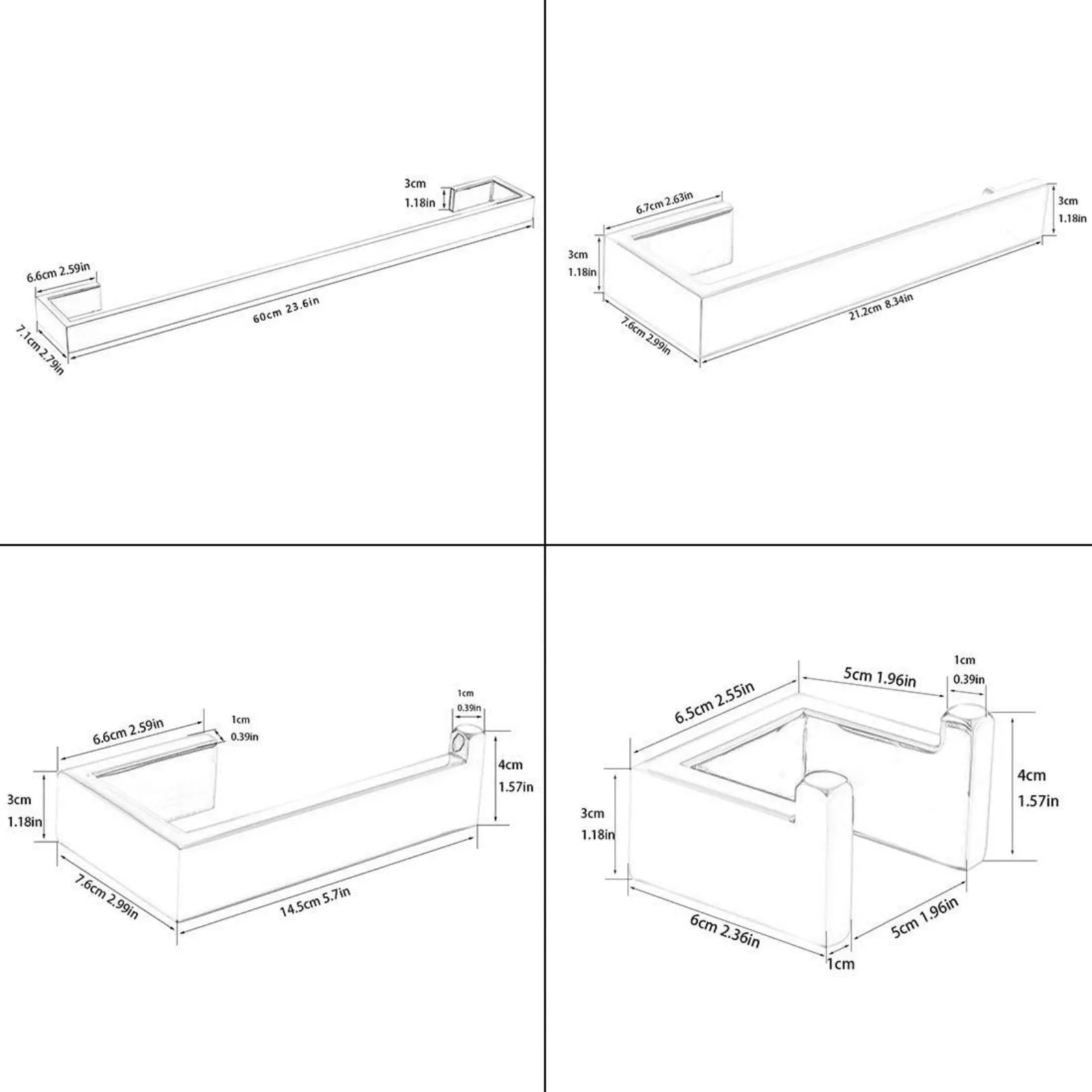 4-Piece Bathroom Hardware Set with 24-Inch Adjustable Towel Rack