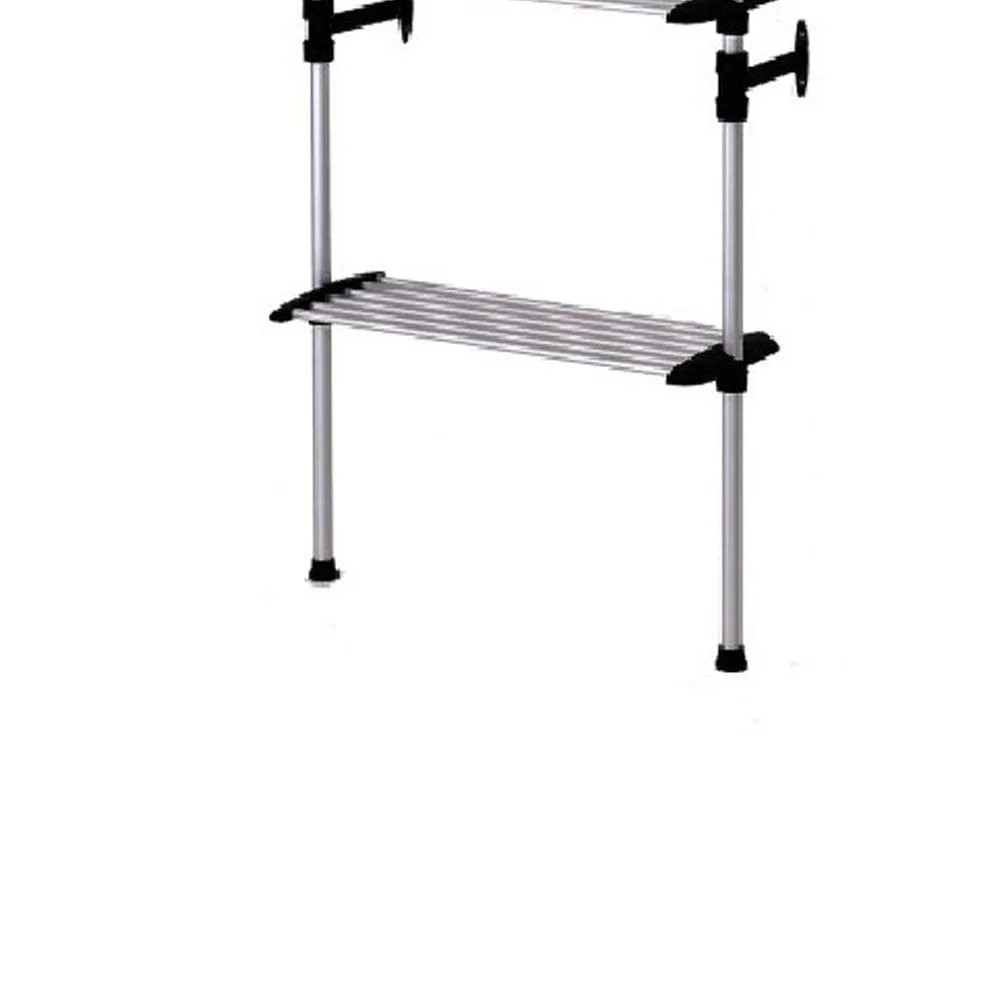 4 Tier Telescopic Metal Frame Clothes Rack, Silver and Black By Casagear Home