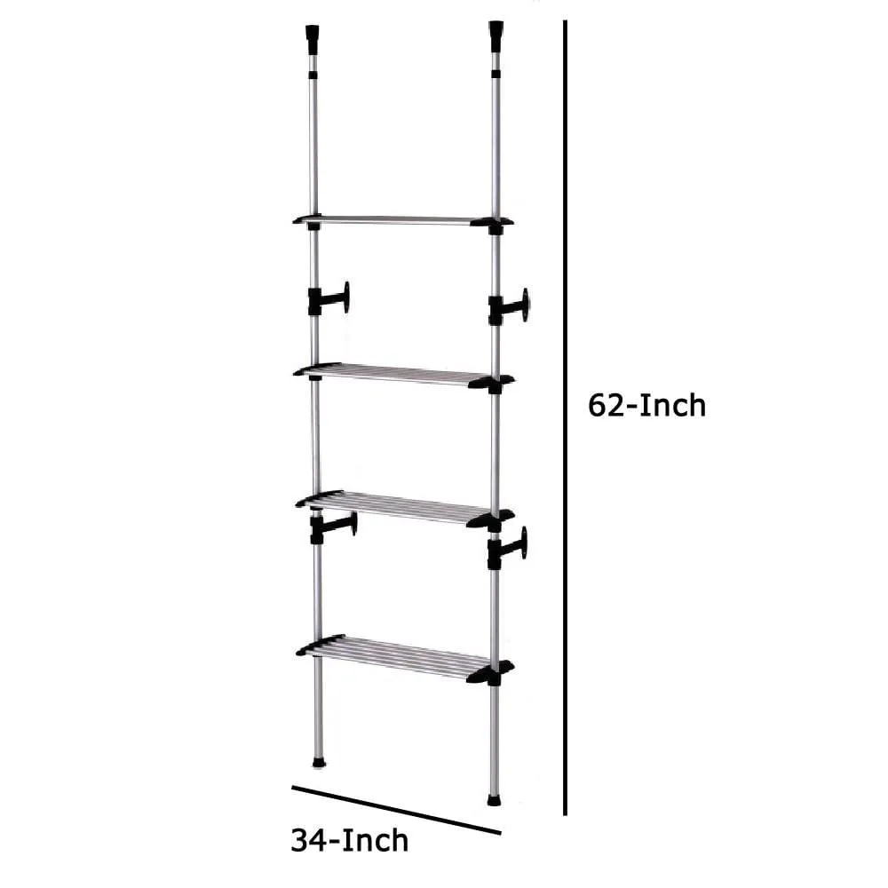 4 Tier Telescopic Metal Frame Clothes Rack, Silver and Black By Casagear Home