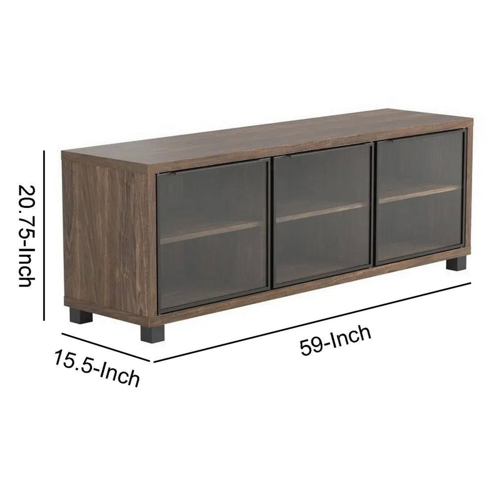 59'' Wooden TV Console with 3 Glass Door Storage, Brown By Casagear Home