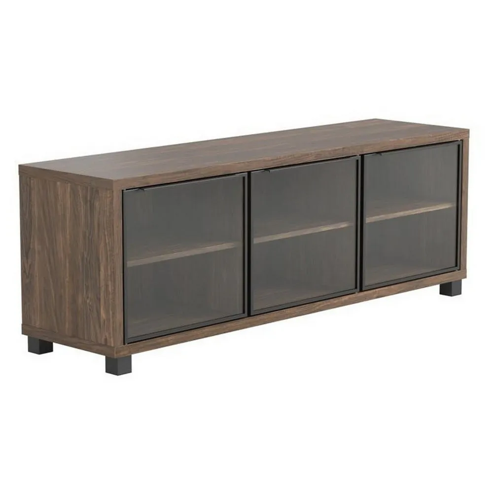 59'' Wooden TV Console with 3 Glass Door Storage, Brown By Casagear Home