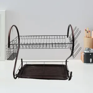 5950 2 Tier Dish Drying Rack Stainless Steel Large Dish Plate Rack Metal Strainer Dryer Racks Two Tier Dishes Drainer and Drain Tray with Utensil