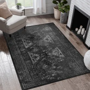 6x9 Area Rug, Washable Rug, Low-Pile, Non-Slip, Non-Shedding, Foldable, Kid & Pet Friendly - Area Rugs for living room, bedroom, kitchen, dining room rug - Perfect Gifts, (Black  Gray, 6' x 9')