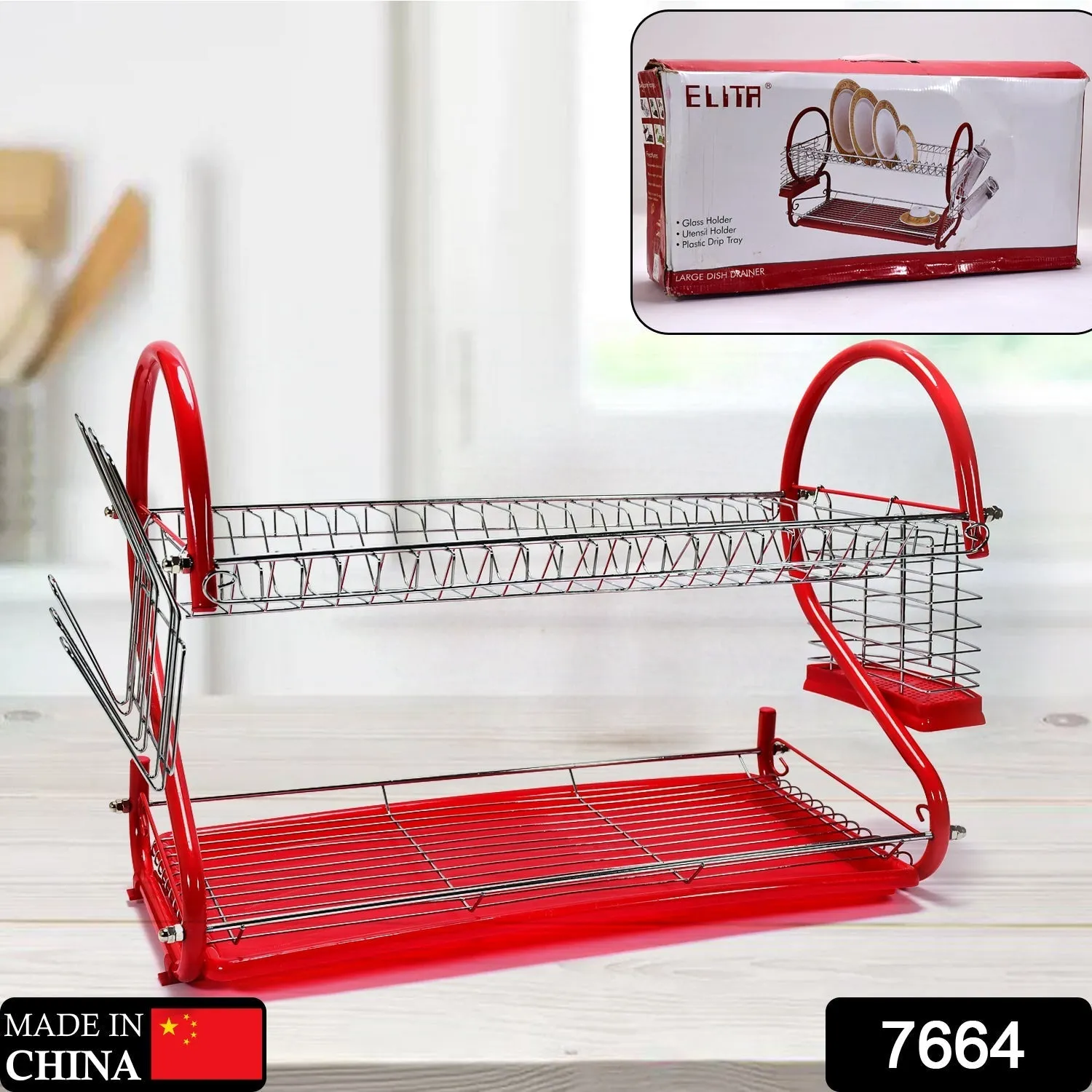 7664 Stainless Steel Rectangle Dish Drainer Rack  /  Basket with Drip Tray