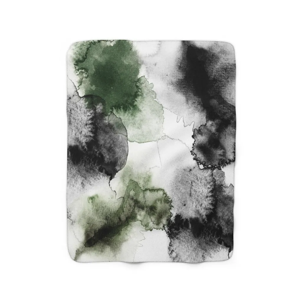 Abstract Boho Comfy Blanket | Green White Black