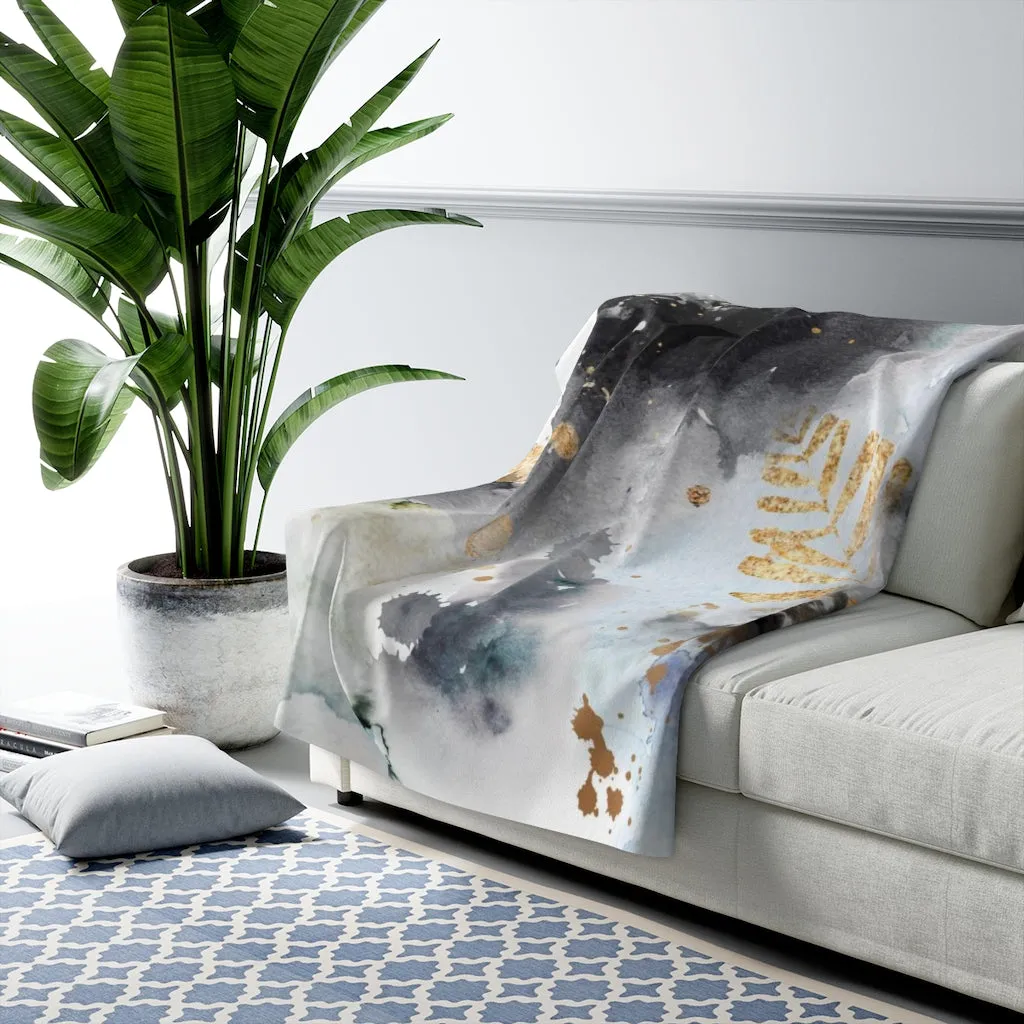 Abstract Comfy Blanket | Black Gold Blue