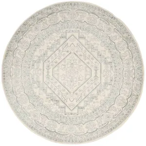 Adirondack Antique Ivory/Slate Round Rug