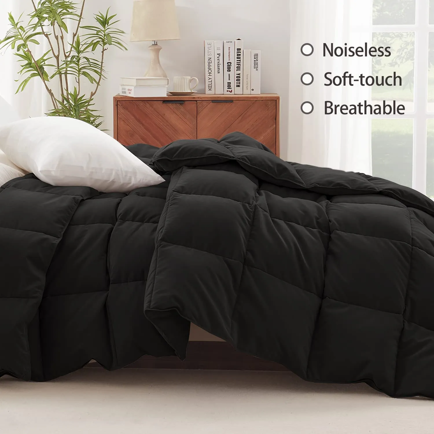 All Season Comforter - 100% Cotton Downproof Hypoallergenic Fabric - Quilted Fluffy Comforters with Corner Tabs