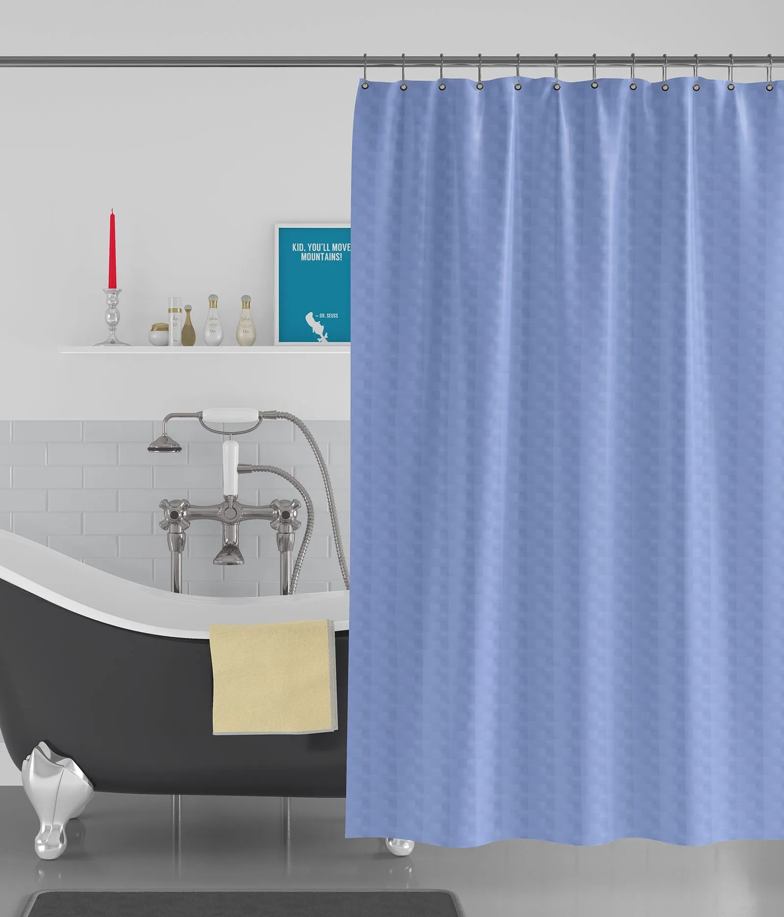 American-Elm Cube Designed Blue Anti Bacterial Water-Repellent Shower Curtain, Bathroom Curtains