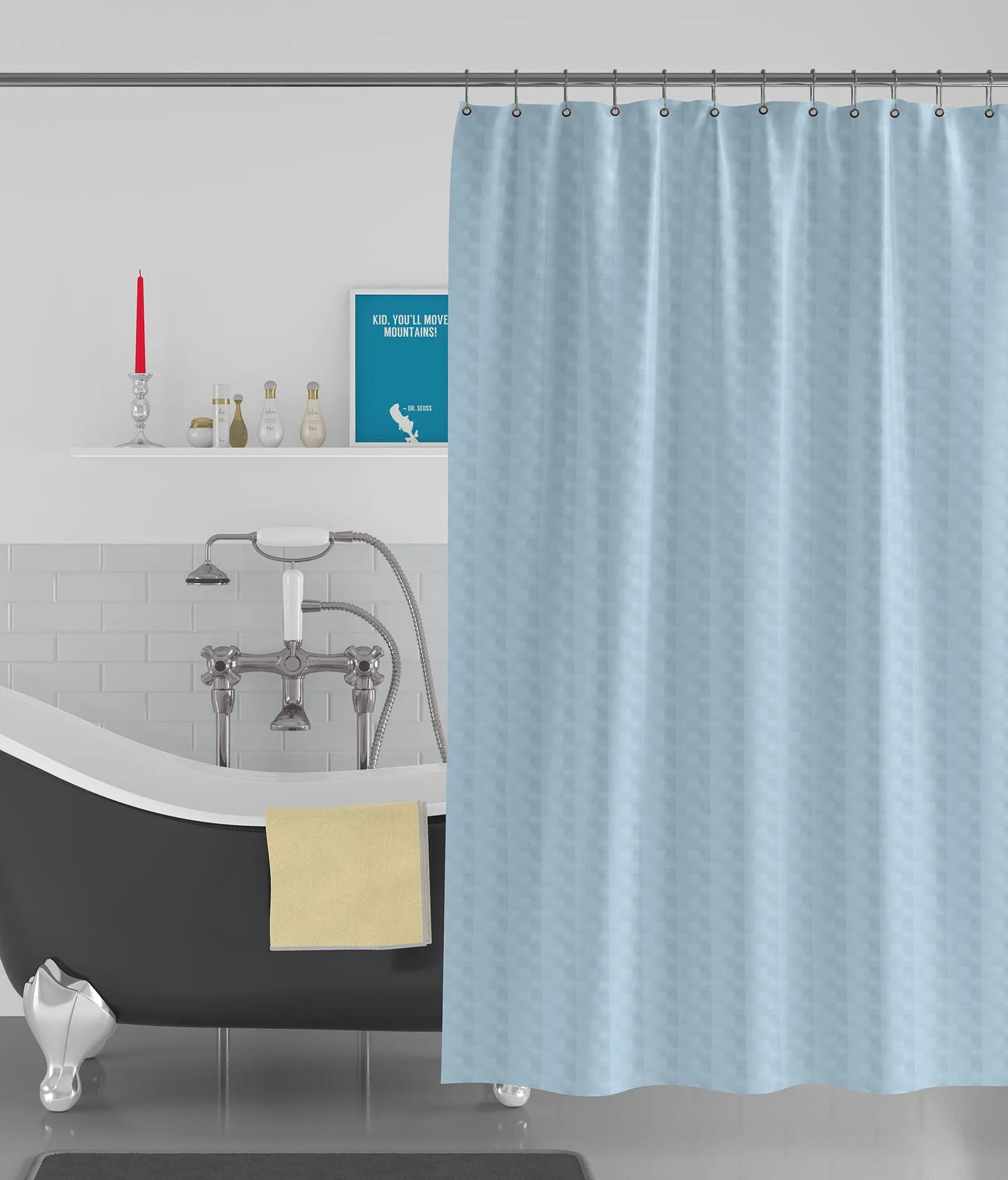 American-Elm Cube Designed Light Blue Anti Bacterial Water-Repellent Shower Curtain, Bathroom Curtains