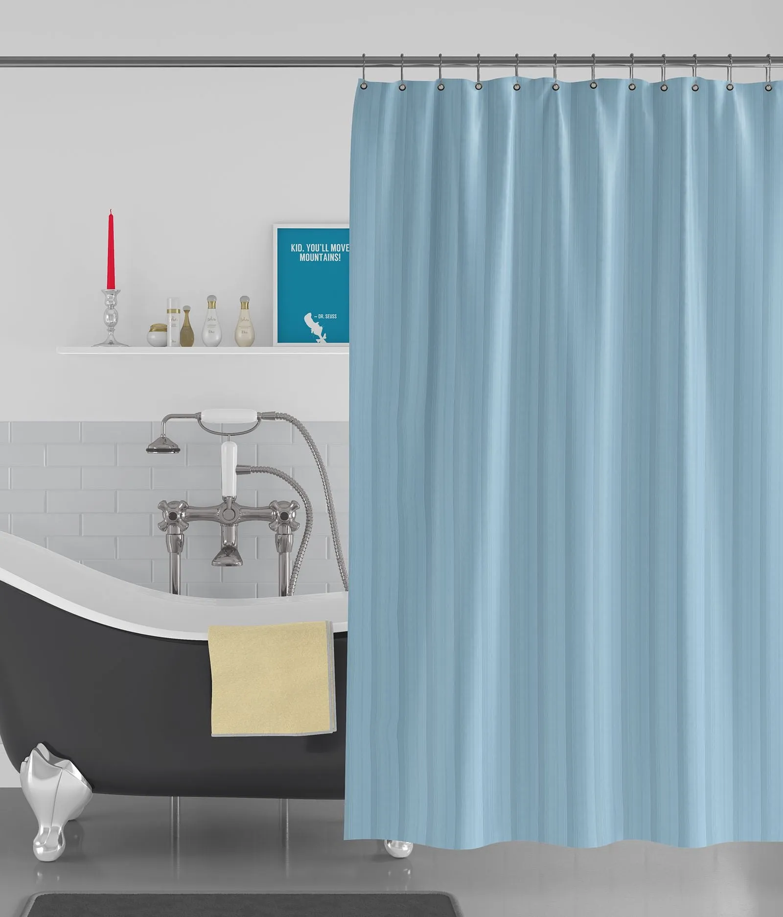 American-Elm Stripes Self Designed Light Blue Anti Bacterial Water-Repellent Shower Curtain, Bathroom Curtains