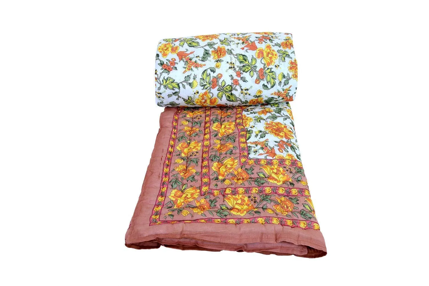 AQRATE 300 TC Jaipuri Razai Single Bed Organic Cotton Jaipuri Razai Bed Blanket Ac Quilt for Winter and Summer Soft Light Weight Rajasthani Cotton Comforter 54 x 84 inch (Mugal, Single Bed)