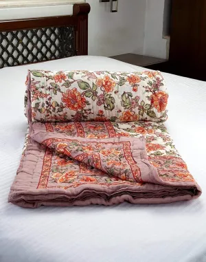 AQRATE 300 TC Jaipuri Razai Single Bed Organic Cotton Jaipuri Razai Bed Blanket Ac Quilt for Winter and Summer Soft Light Weight Rajasthani Cotton Comforter 54 x 84 inch (Mugal, Single Bed)