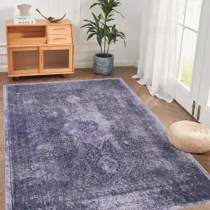 Area Rug 4x6, Washable Rug, Low-Pile, Non-Slip, Non-Shedding, Foldable, Kid & Pet Friendly - Area Rugs for living room, bedroom, kitchen, dining room rug - Perfect Gifts, (Anthracite, 4' x 6')