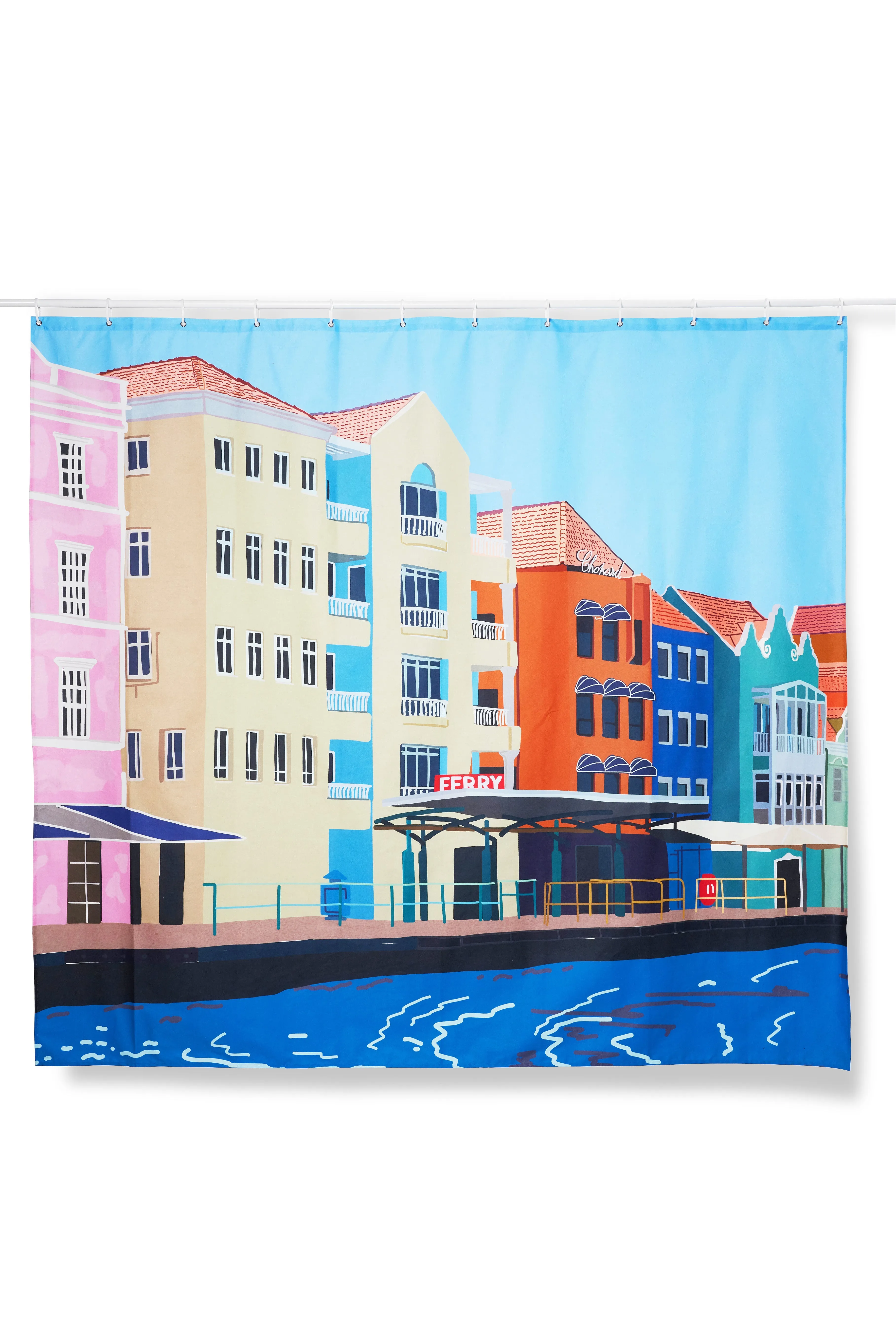 Artist Cotton Shower Curtain "Landing Point" by Sophie Probst