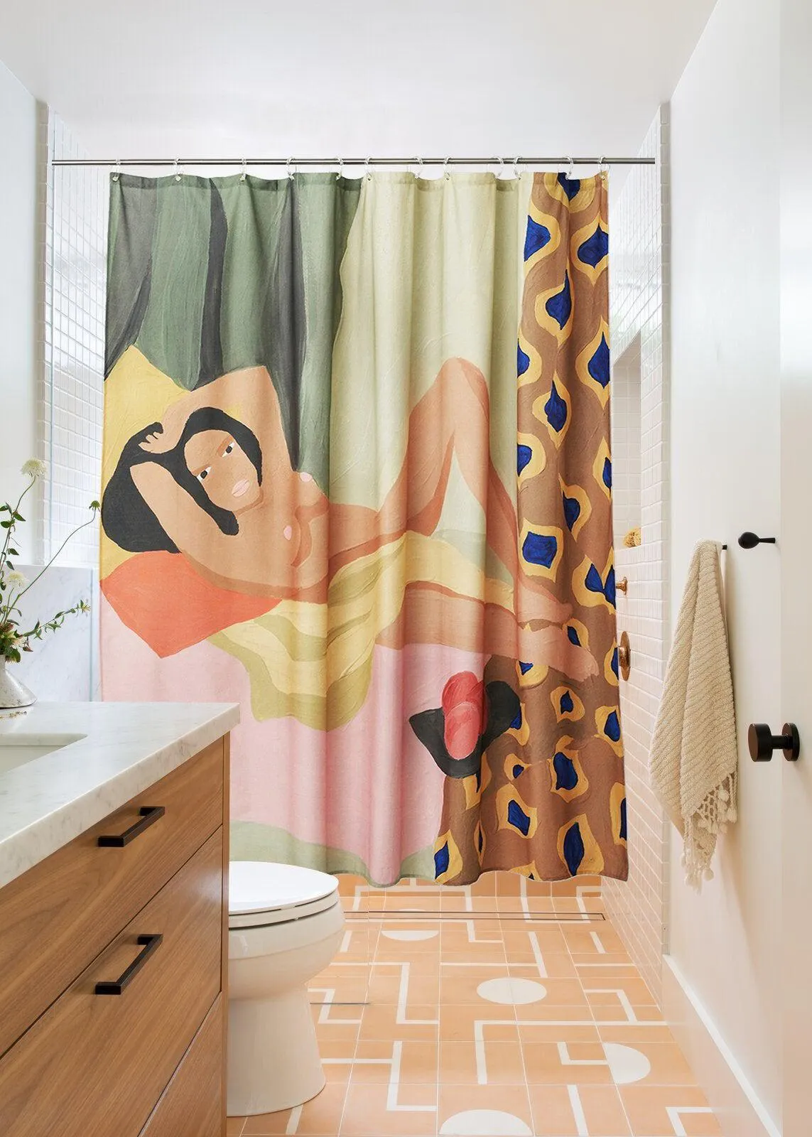 Artist Cotton Shower Curtain "Ode" by Byzance