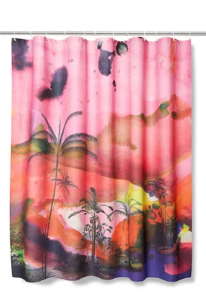 Artist Cotton Shower Curtain "Tropicana" by Claudia Caviezel