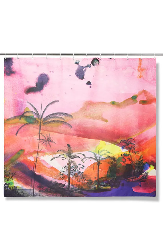 Artist Cotton Shower Curtain "Tropicana" by Claudia Caviezel