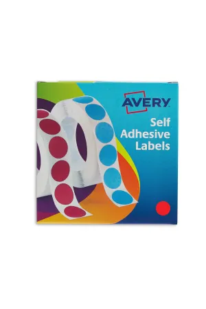 Avery Labels in Dispenser Round 19mm Diameter Red (Pack 1120 Labels) 24-506