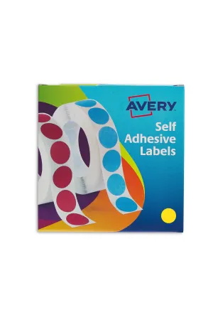 Avery Labels in Dispenser Round 19mm Diameter Yellow (Pack 1120 Labels) 24-508