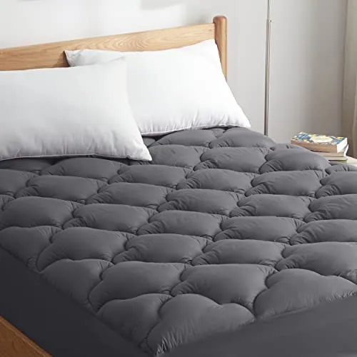 Bedsure Full Size Mattress Topper Pillow Top Mattress Pad Cotton Quilted Cooling Mattress Cover with Stretches to 21" Deep Pocket,Double Padded Pillow Top with Fluffy Down Alternative Fill,Dark Grey