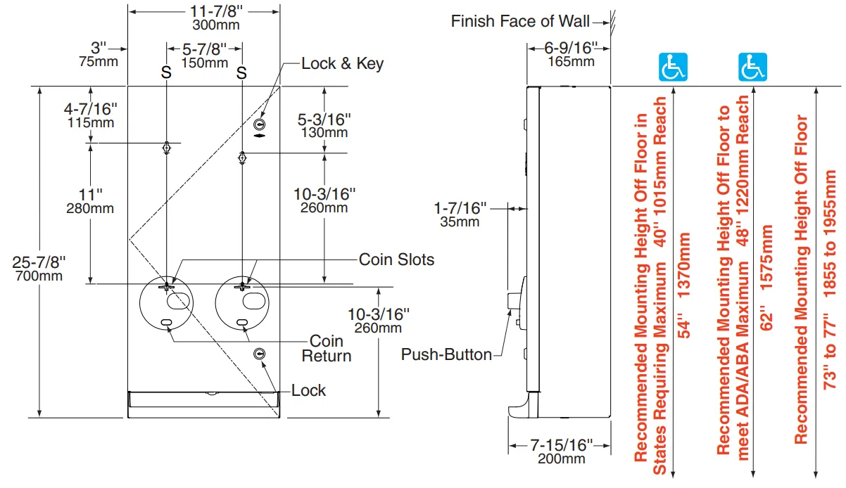 Bobrick B-2706 Surface Mounted Napkin and/or Tampon Dispenser