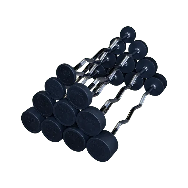 Body Solid Fixed Barbell Set With SBBR100 Rack