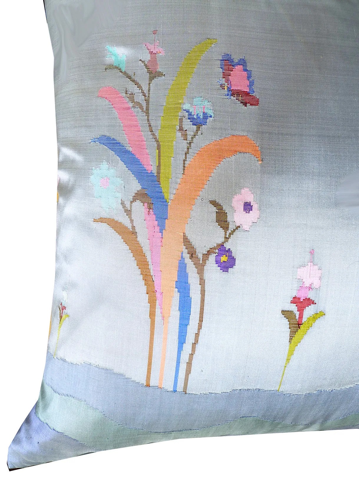 Burmese Silk 30" Euro Or Floor Pillows Soft Blue Floral